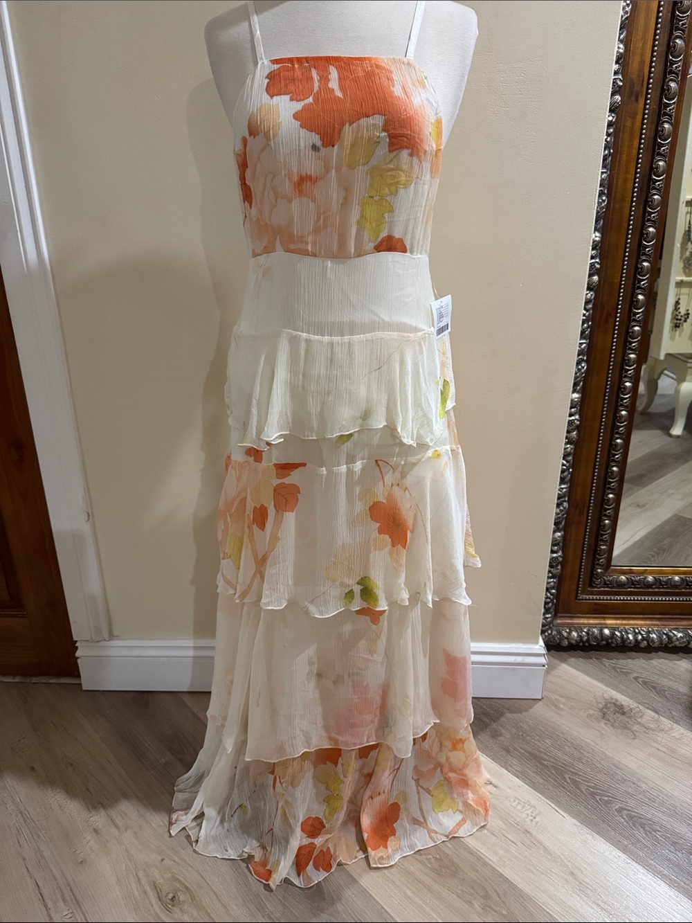 Urban Outfitters Cream Maxi Dress with Orange & Yellow Floral Print